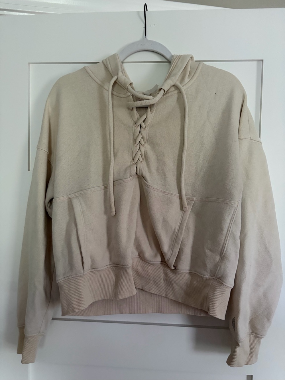 Free people Cream Lace-Up Hoodie Sweatshirt - Women
